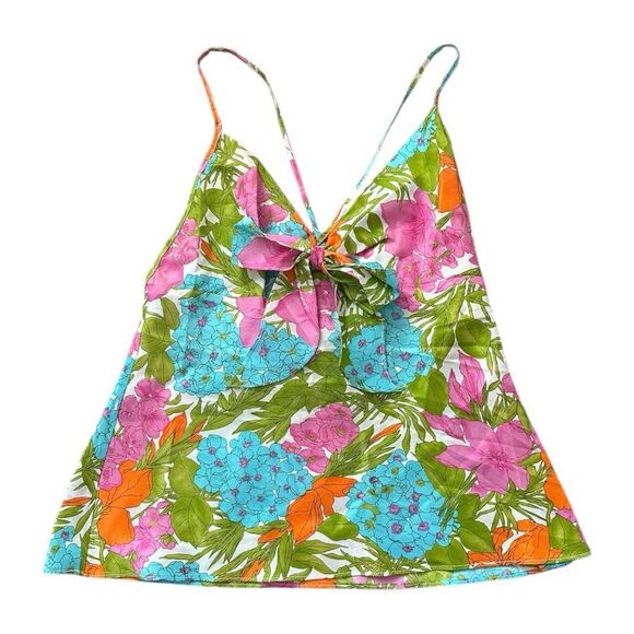 Y2K Vintage MILLY of New York Spaghetti Strap Silk Whimsical Floral Camisole - Picture 1 of 7